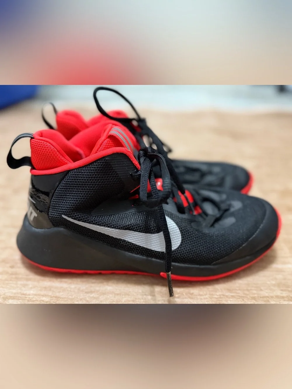 Nike Kids Black & Neon Red Athletic Sneakers with Silver Swoosh